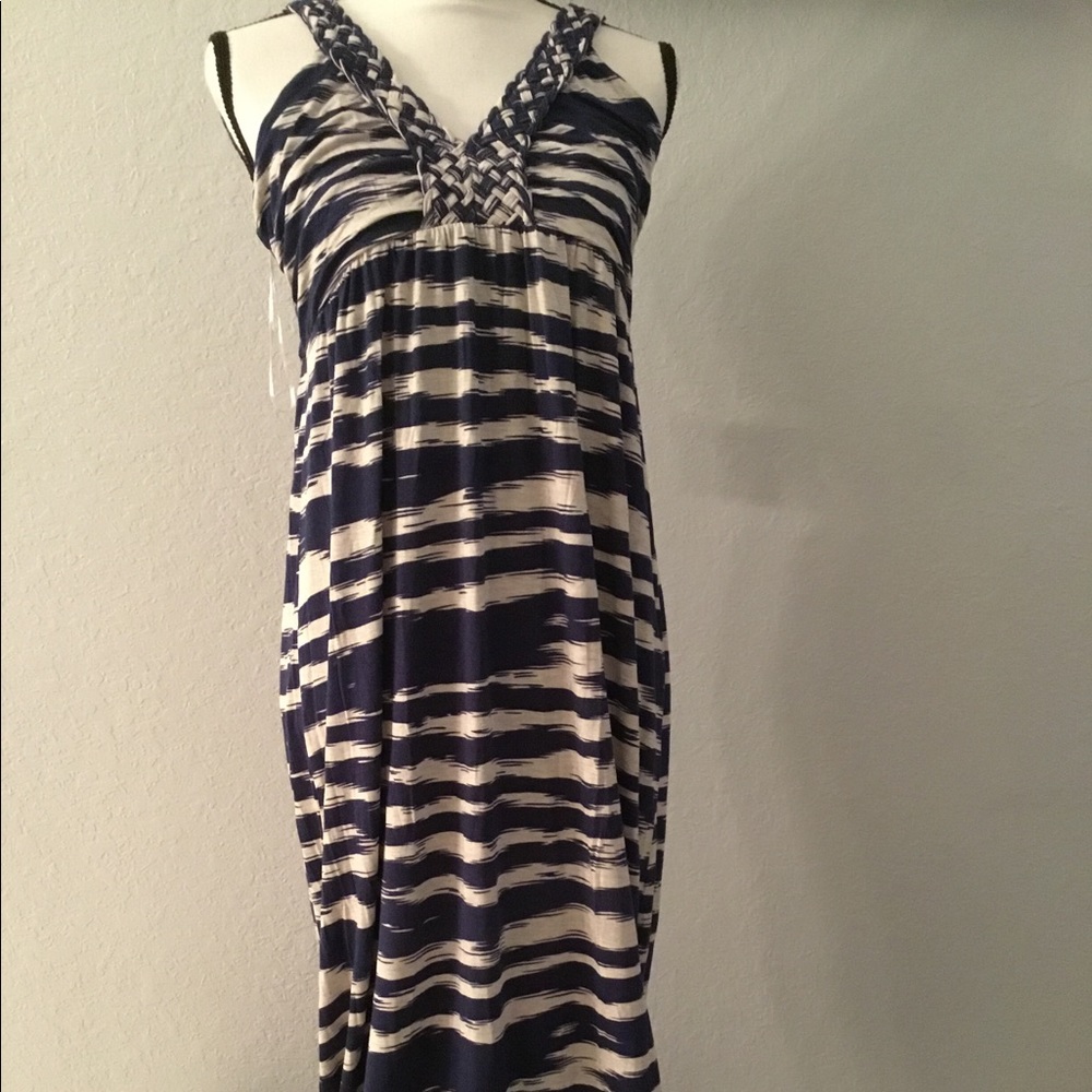 XL Navy and Beige Maxi Dress , Braided strap
